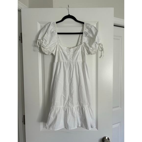 Women's White Puff-Sleeve Mini Dress Size Small - Picture 1 of 5